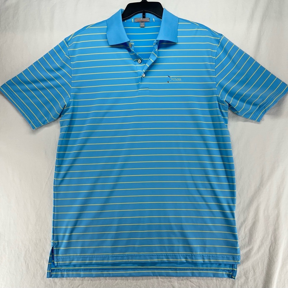Peter Millar Summer Comfort Polo Mens Medium Blue Yellow Stripe Dunes Golf‎